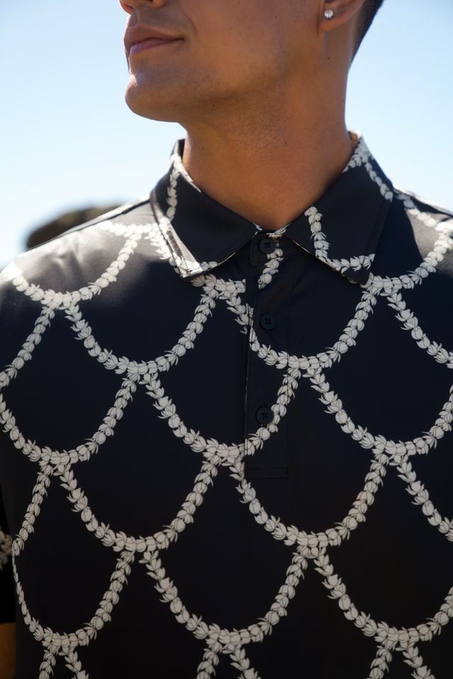 Men's Polo - Black Scalloped Pikake